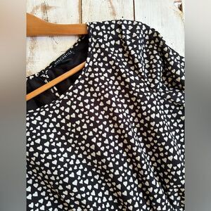 J. Crew MERCANTILE Black & White Heart Dress preppy long sleeves Sz 2 EUC
